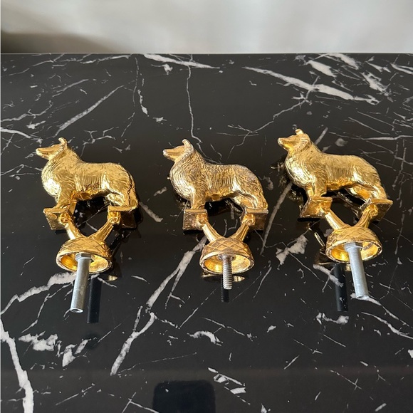 Set of 3 Heavy Gold Dog Trophy Topper/ Screw-On Decor Vintage - Picture 2 of 13